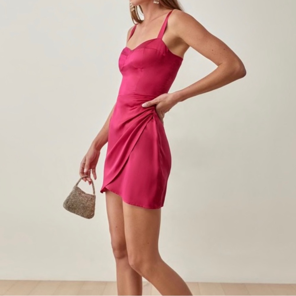 Reformation Fonda Silk Mini Dress In Rhubarb 12 NWT